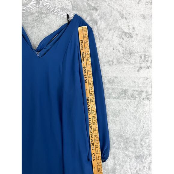 Macys Inc NWT Sheer Sleeve Dress XS Blue Tie Back V Neck Flowy - Picture 11 of 16